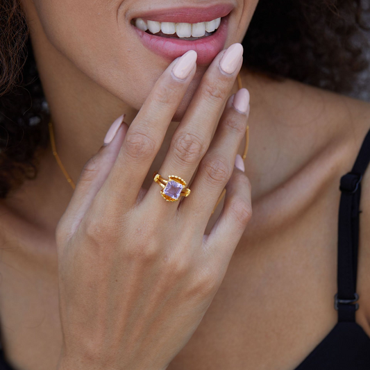 Natural Amethyst S925 Sterling Silver Square Ring