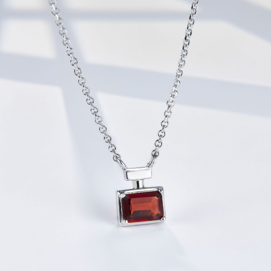 Natural Garnet Perfume Bottle S925 Sterling Silver Necklace