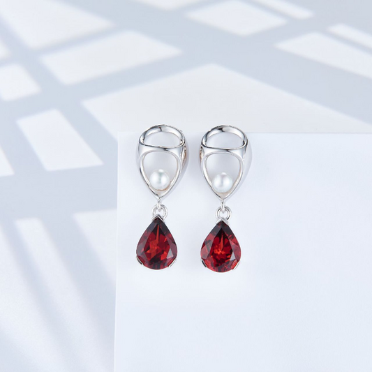 Natural Garnet & Freshwater Pearl Earrings