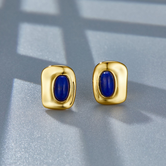 Natural Lapis S925 Sterling Silver Stud Earrings