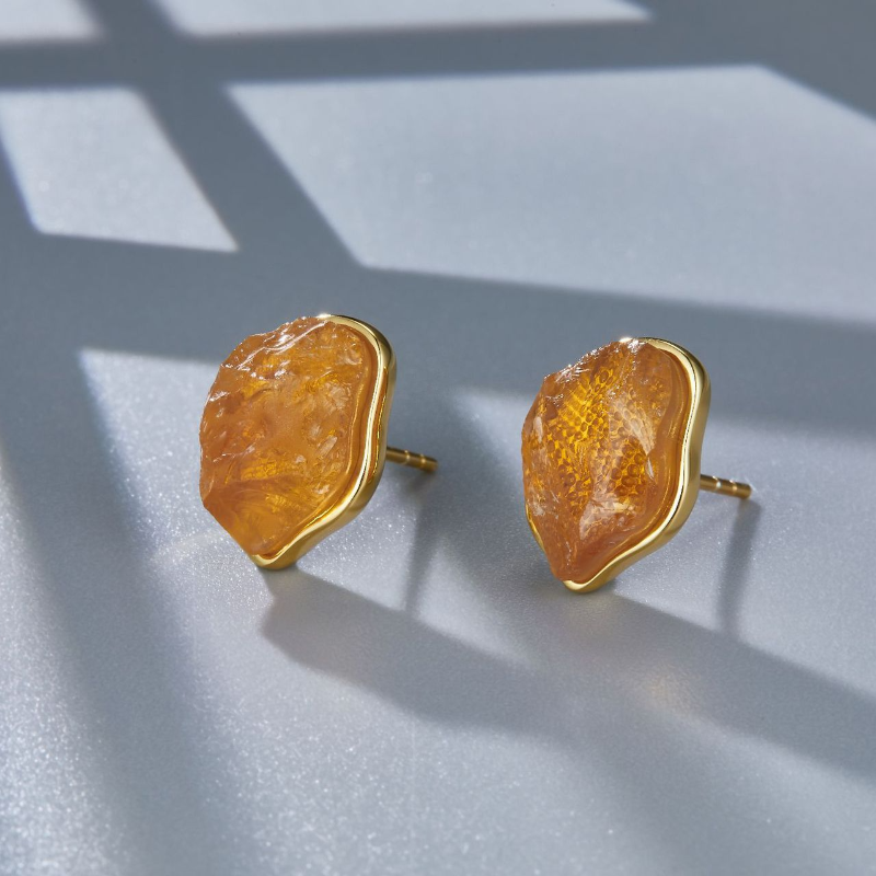 Natural Rough Citrine S925 Sterling Silver Stud Earrings