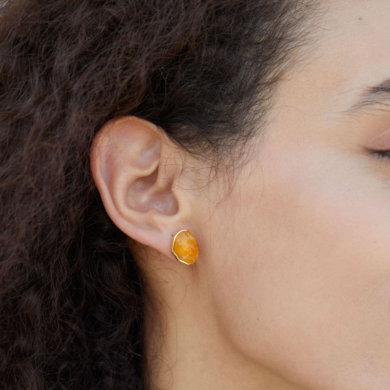 Natural Rough Citrine S925 Sterling Silver Stud Earrings