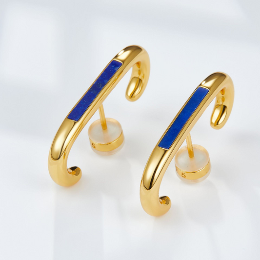 Natural Lapis Lazuli U-shaped Stud Earrings