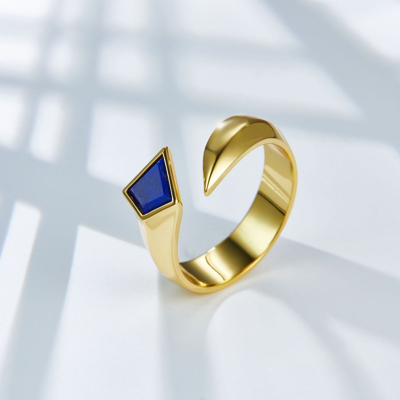 Rhombus Natural Lapis Lazuli Open Adjustable Ring