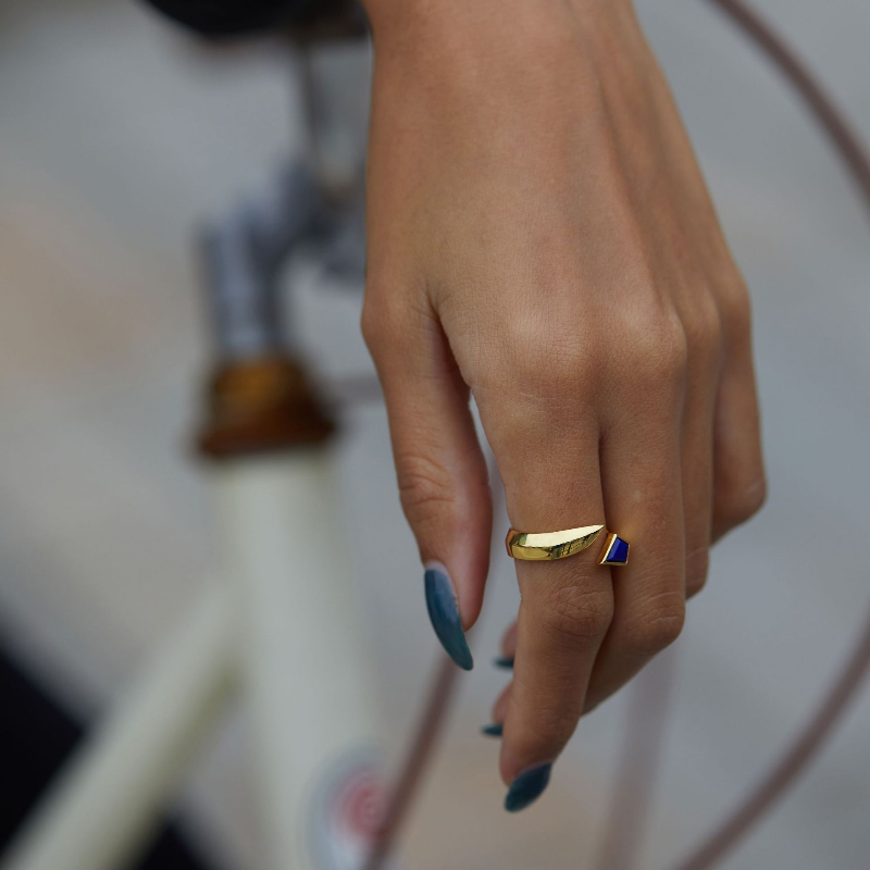 Rhombus Natural Lapis Lazuli Open Adjustable Ring