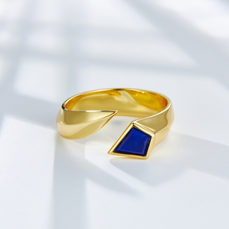 Rhombus Natural Lapis Lazuli Open Adjustable Ring