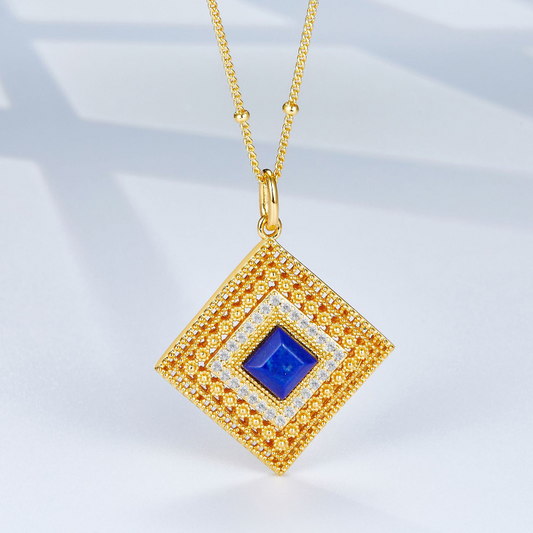 Rhombus Cutout Natural Lapis Lazuli Pendant