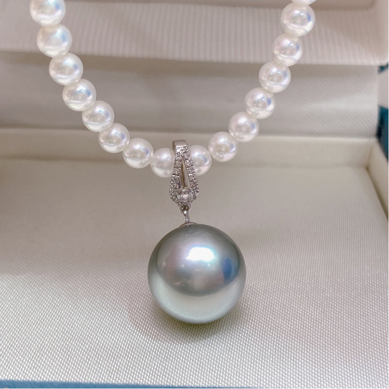 12-13mm Tahitian Seawater Grey Pearl Pendant & 18k Solid White Gold