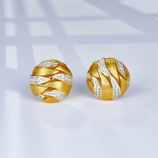 Two-color Interlaced Brushed S925 Sterling Silver Stud Earrings