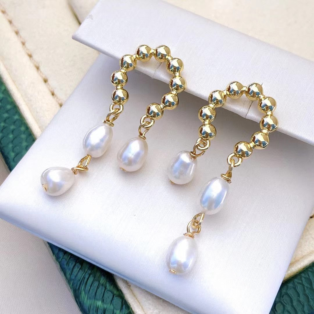 Vintage Baroque Pearl Drop Earrings U Shaped Asymmetrical