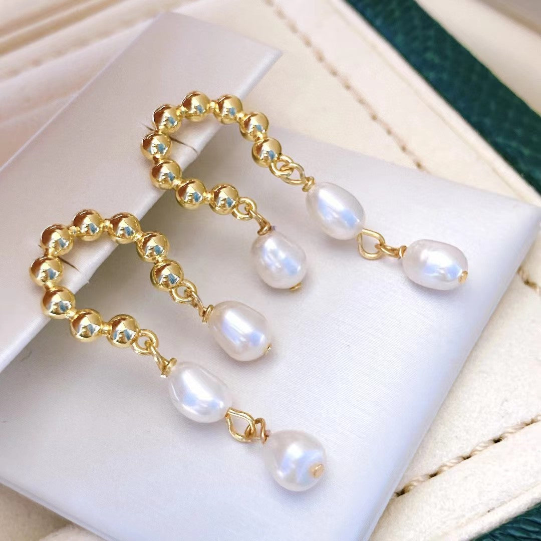 Vintage Baroque Pearl Drop Earrings U Shaped Asymmetrical